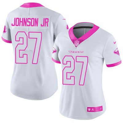 Nike Houston Texans #27 Duke Johnson Jr WhitePink Women's Stitched NFL Limited Rush Fashion Jersey